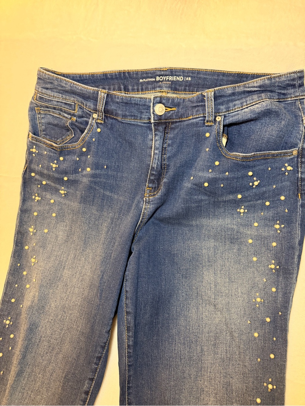 Chico’s Pearl-Embellished Boyfriend Women’s Jeans size: 14 - Picture 3 of 7